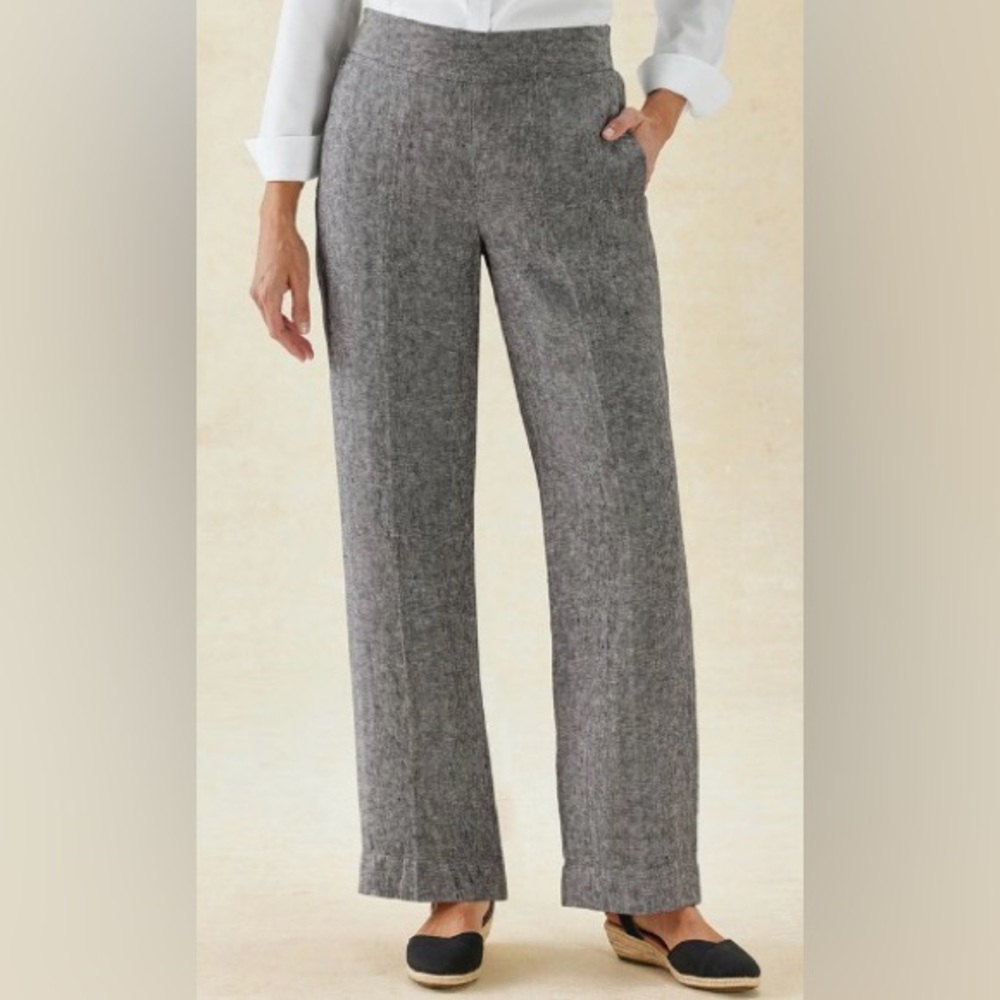 COLDWATER CREEK Grey Linen Straight Leg High Rise Pants Size 18W